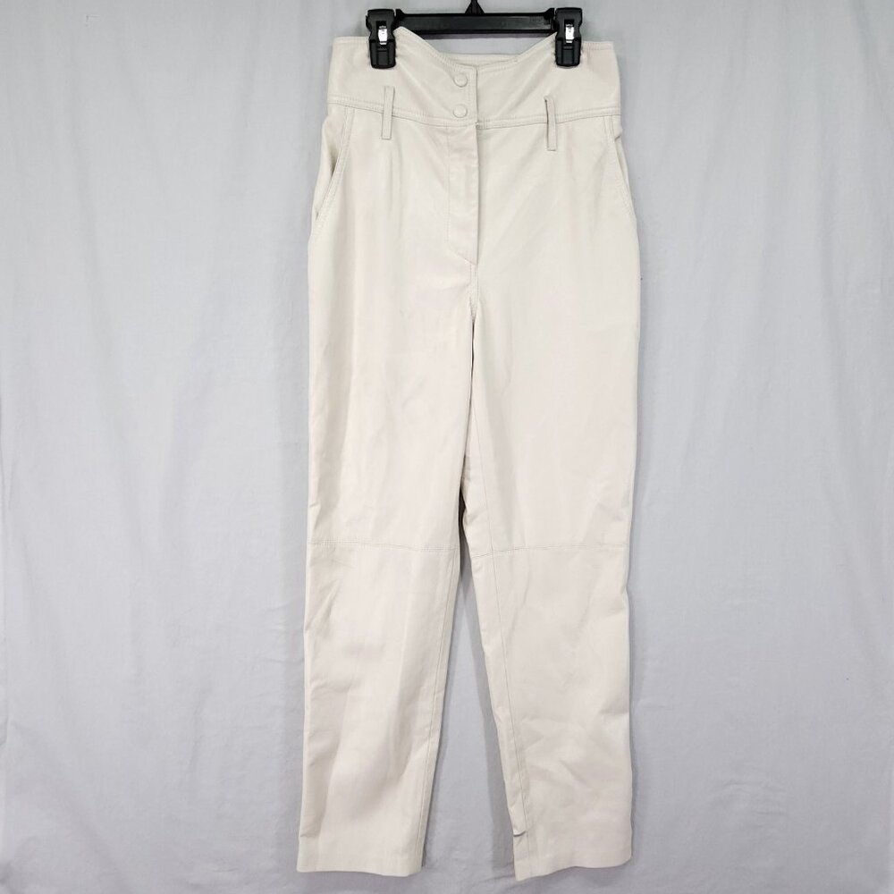 Nanushka Vegan Leather Pants Size XS Taper Ivory High Rise Pockets